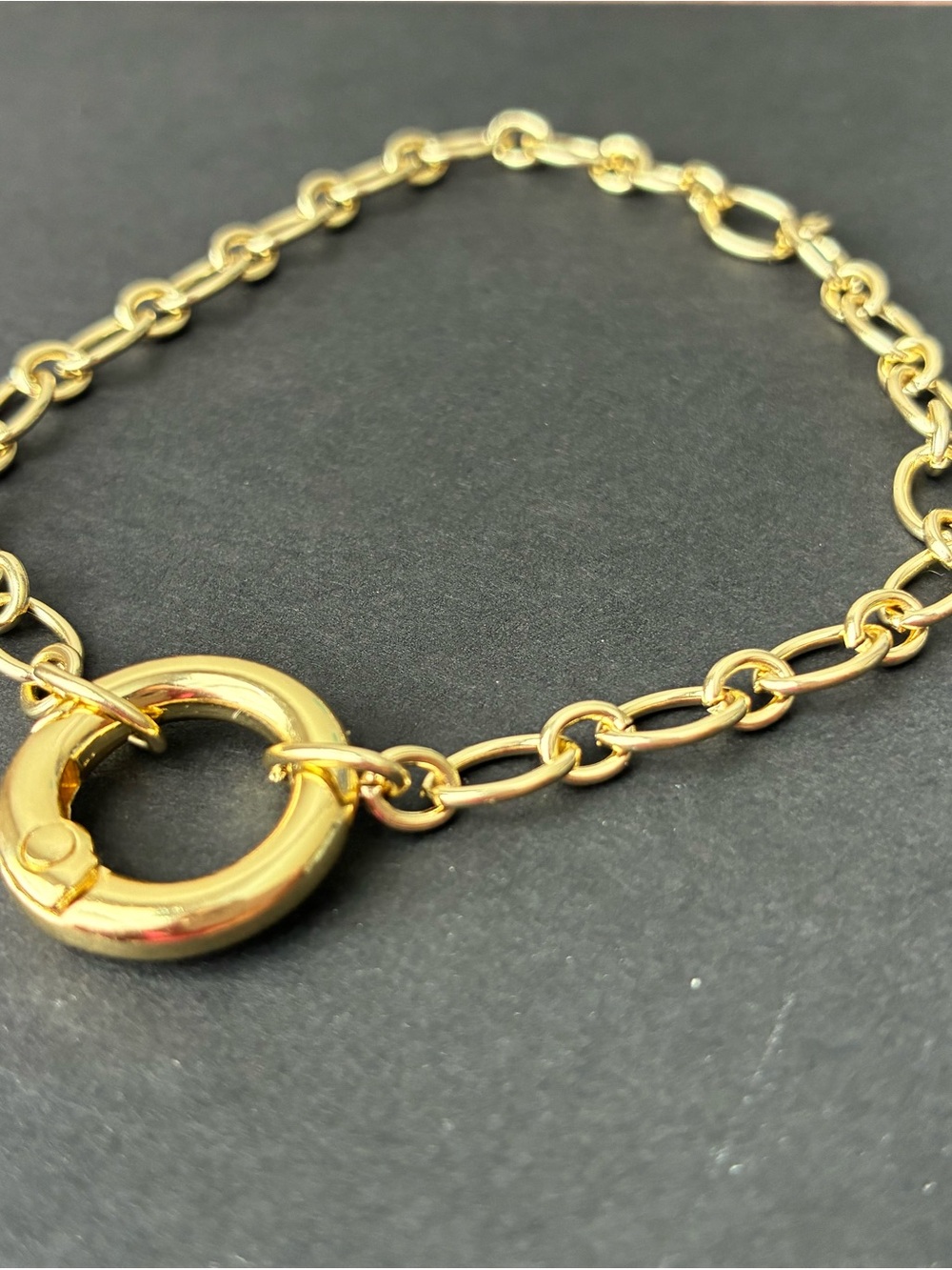 Gold Plated Link Chain Bracelet with Circular Clasp 8”